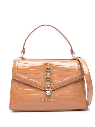 LOVE MOSCHINO - Glossy beige crocodile-embossed synthetic leather handbag