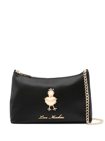 LOVE MOSCHINO - Borsa a spalla nera con placca rana e cuore frontale