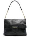 love moschino - Borsa a spalla in ecopelle nera effetto coccodrillo con logo