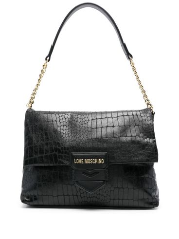 LOVE MOSCHINO - Borsa a spalla in ecopelle nera effetto coccodrillo con logo