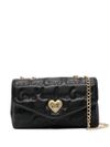 love moschino - Borsa a spalla nera con logo trapuntato e cuore