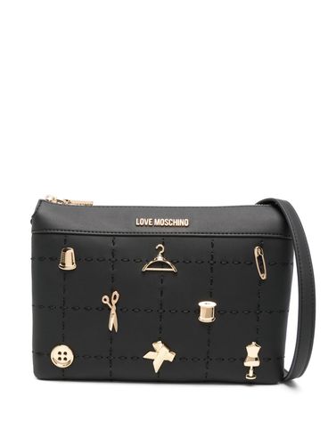 LOVE MOSCHINO - Borsa a tracolla in pelle sintetica nera con inserti oro