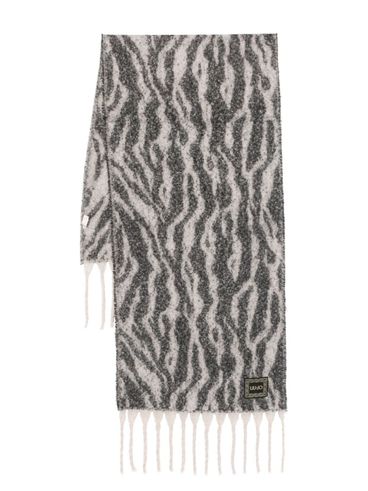 LIU JO - Gray patterned scarf with fringes