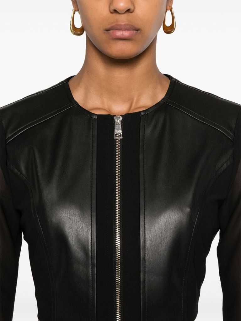 ジャケット LIU JO FAUX LEATHER CROP JACKET Black faux leather cropped jacket with zipper