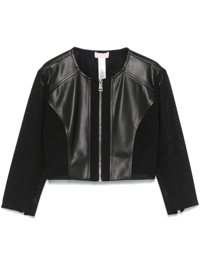 ジャケット LIU JO FAUX LEATHER CROP JACKET Black faux leather cropped jacket with zipper