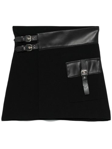 LIU JO - Black mini skirt with leather inserts and buckles