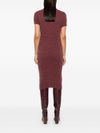 liu jo - Burgundy midi dress with silver brooch - 2