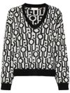 liu jo - Black and white wool blend sweater with logo