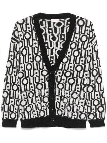 LIU JO - Black and white wool blend cardigan with logo