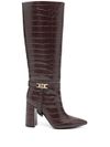 twinset - Brown crocodile-embossed synthetic leather knee-high boots