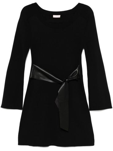 LIU JO - Short black dress with synthetic leather belt