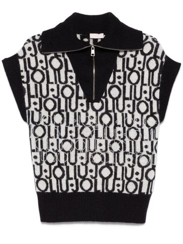 LIU JO - Black and white wool blend vest with logo