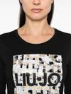 liu jo - T-shirt in cotone nero con logo frontale - 3