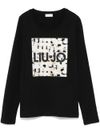 liu jo - T-shirt in cotone nero con logo frontale