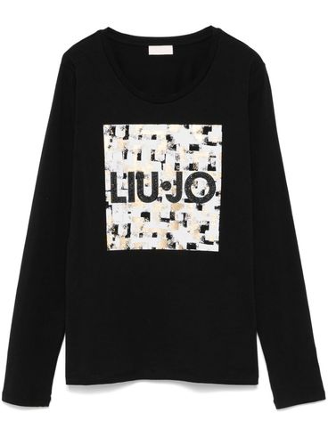 LIU JO - T-shirt in cotone nero con logo frontale