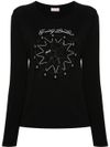 liu jo - T-shirt in cotone nero con strass