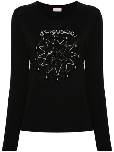 LIU JO - T-shirt in cotone nero con strass