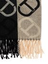 twinset - Black and beige scarf with logo and fringes - 2