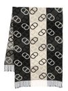 twinset - Black and beige scarf with logo and fringes