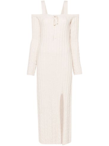 TWINSET - Long beige wool-blend dress with a slit