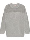 twinset - Gray crewneck sweater with rhinestones