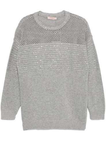 TWINSET - Gray crewneck sweater with rhinestones