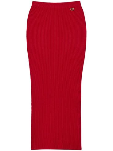 TWINSET - Red ribbed midi skirt with a slit