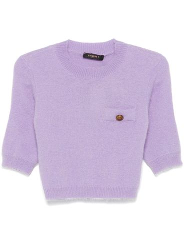 TWINSET - Short lilac top with pocket and lace collar