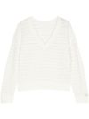 twinset - White knitted sweater with a V-neckline