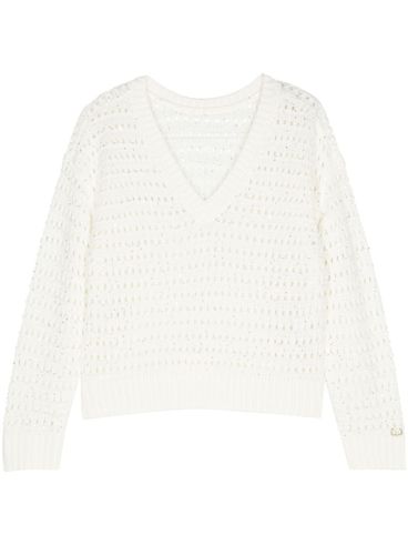 TWINSET - White knitted sweater with a V-neckline