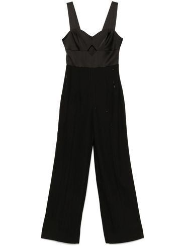 TWINSET - Long black jumpsuit with rhinestones and satin top