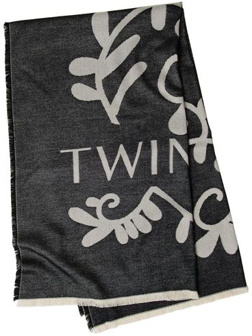 TWINSET - Light gray scarf with print and logo