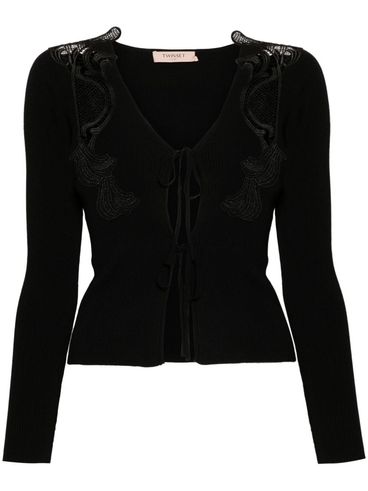 TWINSET - Black ribbed cardigan with lace