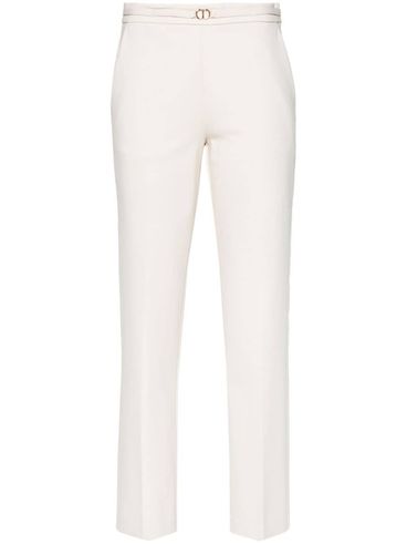 TWINSET - Pantaloni bianchi con fibbia logo oro