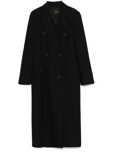 TWINSET - Long black double-breasted coat with rhinestones