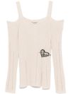 twinset - Maglia beige a coste con spilla a cuore