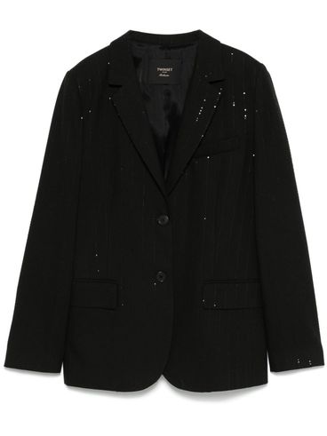 TWINSET - Black single-breasted blazer with rhinestones