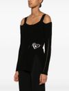 twinset - Black ribbed top with a heart-shaped brooch - 4