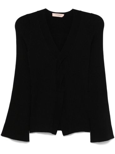 TWINSET - Black ribbed top with a V-neckline