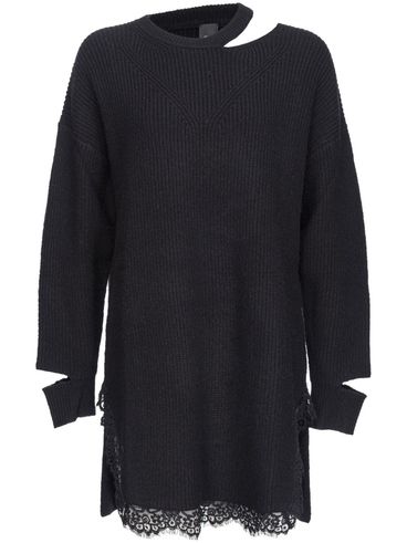 PINKO - Distilleria short black cashmere dress with lace