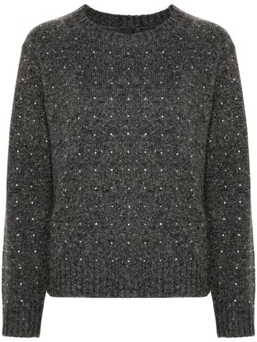 PINKO - Avvinato gray wool-blend top with rhinestones