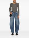 twinset - Gray ribbed Lurex-effect top with flared sleeves - 4