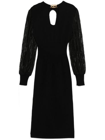 TWINSET - Black ribbed midi dress with sheer inserts