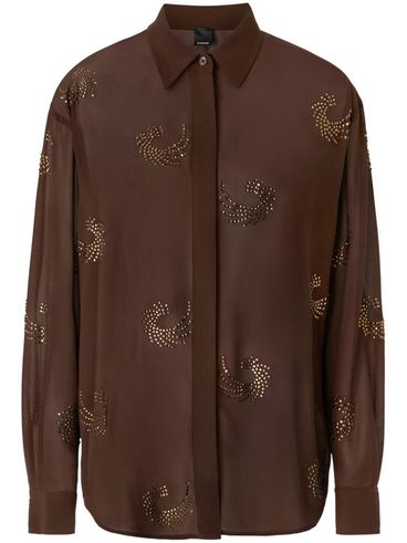 PINKO - Fortini brown shirt with rhinestones