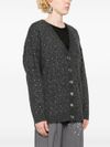 pinko - Archetti gray wool-blend cardigan with rhinestones - 3