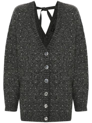 PINKO - Archetti gray wool-blend cardigan with rhinestones