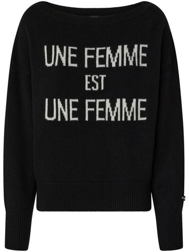 PINKO - Orientale black wool crewneck sweater with lettering