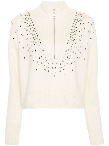 PINKO - Bombay white sweater with rhinestones