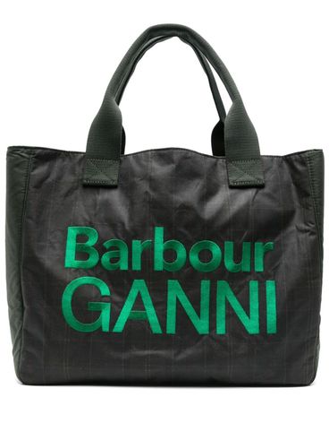 BARBOUR - Borsa shopping in cotone verde Barbour x Ganni