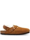 birkenstock - Tokio brown suede mules with white fur